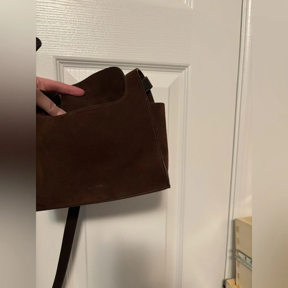 Cuyana Mini Double Loop Suede Crossbody Bag Chocolate Brown - Picture 8 of 12